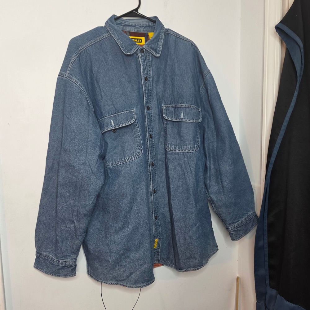 Stanley Mens XL Blue Denim Flannel Lined Workwear Shirt Jacket Shacket